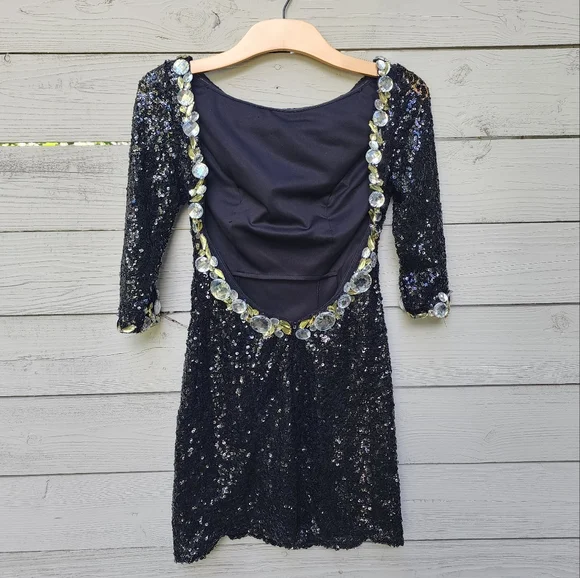 Alyce Paris Sequin Jeweled Open Back Mini Prom Dress - Picture 7 of 10